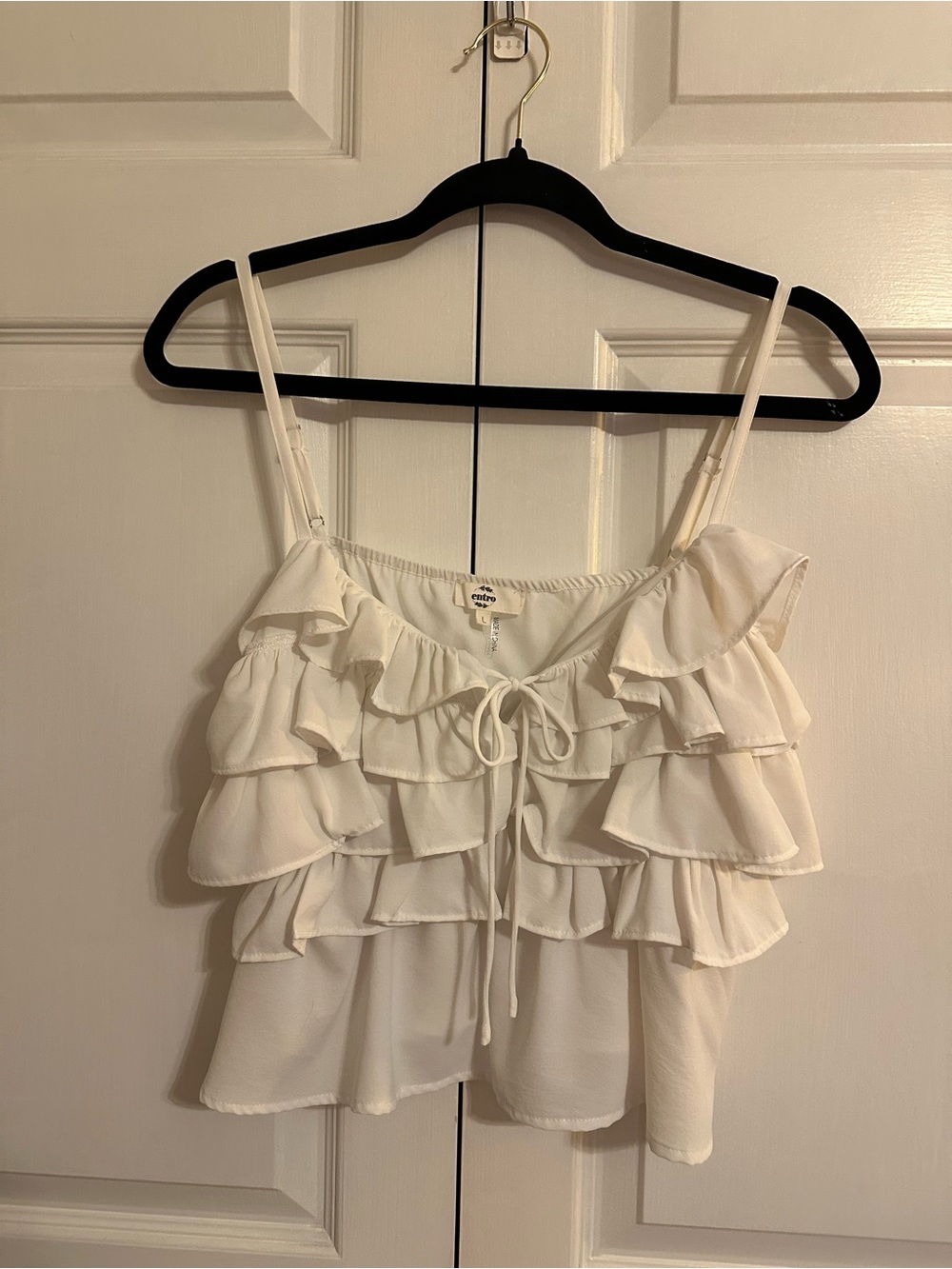 entro White Tiered Ruffle Camisole with Tie Front